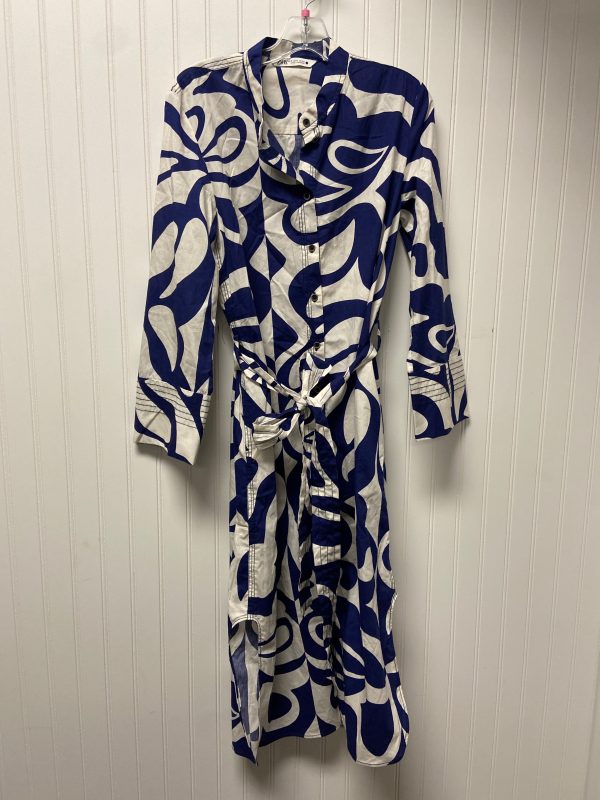 Dress Casual Midi By Zara In Blue & White, Size: M Online